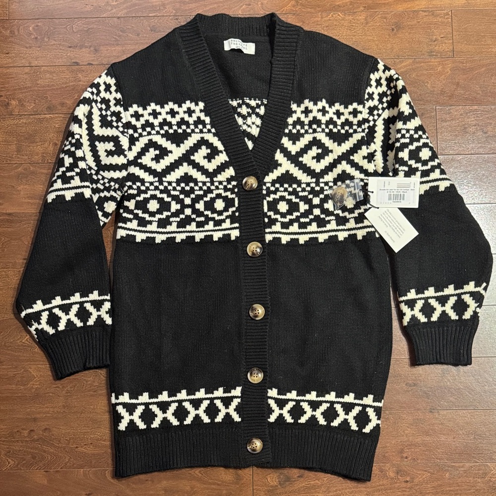 Brunette The Label Fair Isle Knit Cardigan - Black and Cream